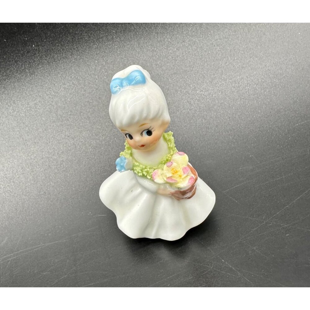Vintage Girl Figurine Napcoware Japan Side Eye Sassy Flowers Blue Bow Bone China